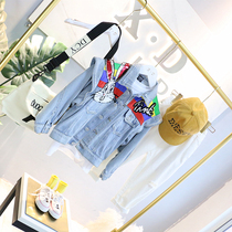 Brand childrens clothing 2019 new womens clothing Street tide style sequins cartoon letter wide denim jacket