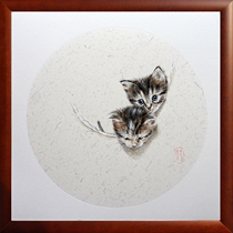 (Send solid wood framed) Wang Yuwei Watercolor  Cat  living room bedroom decoration painting