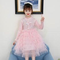 Girl autumn dress 2021 New style sweater dress big child girl Spring and Autumn long sleeve cake princess skirt