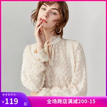 Lily2020 spring new temperament fairy lace shirt long sleeve pullover Chiffon shirt fairy top small shirt