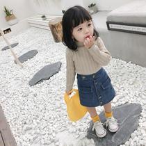 Girls sweater half-height collar pure colour pullover-knitted sweatshirt for womens bottom-shirt pro-skin fabric baby blouse