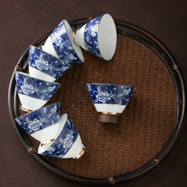 Blue and white hat kung fu tea cup Master Cup single cup single individual ceramic tea cup tea set high-end gift box