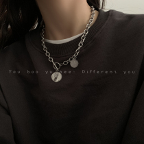 Portrait coin titanium steel necklace for men and women do not fade 2021 New Tide LOVE letter pendant long sweater chain
