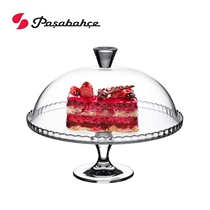 Imported large French glass cake snack plate household transparent tall fruit dessert tray with cover