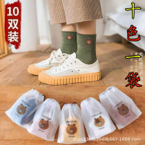 10 pairs of new explosive mid-tube socks cute bear womens socks ten-color bags sweat-absorbing breathable warm thick ladies