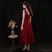 Red dress bride toast dress banquet temperament 2021 new normal can wear wedding dress v-neck thin