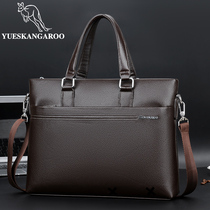 Yuesen kangaroo handbag men's bag large capacity shoulder bag leather messenger bag business briefcase men clearance