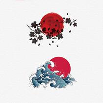 Sunset Ukiyo-e tattoo stickers waterproof female simulation long-lasting ins Wind hipster cant wash off tattoo stickers