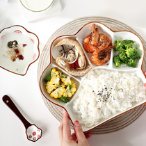 Ceramic dish set Household meal plate Childrens creative cartoon grid separation plate Jingdezhen tableware for one person