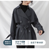 Fine mystery-like quiet high texture waist thin short British style small man wind coat coat female