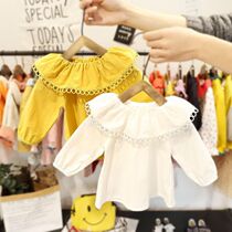 Baby girl round neck doll shirt 2019 autumn net red doll collar white lapel base shirt Baby girl long sleeve T-shirt