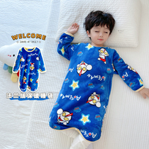 children's one piece pajamas autumn winter flannel thermal coral fleece crew neck clothes baby girls home clothes sleeping bag