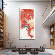 Entry entrance decorative painting restaurant aisle corridor Vertical mural painting Chinese traditional Chinese painting flower and bird red leaf living room hanging painting