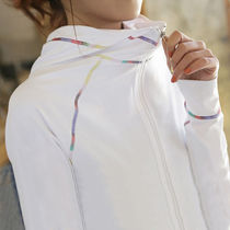 South Korea hook finger hooded zipper long sleeve Fitness womens coat sports running colorful suture sweater spring and summer