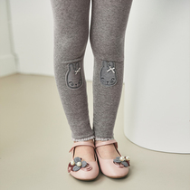 Boat mouse girls with velvet leggings wear foreign style autumn and winter thin velvet thickened high waist patch floral edge childrens pants