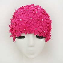 Three-dimensional petal pearl hand-sewn handmade multi-layer sweet personality and comfortable long hair large womens swimming cap new