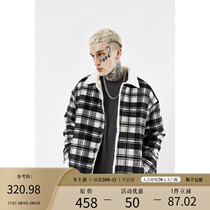 BONELESS tide card plaid pattern imitation cashmere padded coat jacket coat long sleeve black and white plaid men autumn and winter