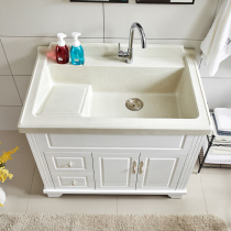 Solid wood bathroom cabinet combination European-style quartz stone laundry cabinet Balcony cabinet with washboard Washing machine companion laundry pool