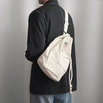 KAFKAsSHOP bucket drawstring slung canvas bag simple street pat hand black and white shoulder student chest bag tide