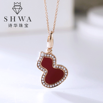 Poetry Hwa Jewelry 18k Rose Gold Gourd Diamond Necklace Woman Red Manau Diamond Pendant Real Drill Lock Bone Chain