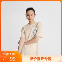 LILY summer new minimalist comfort rubber print loose straight drum round collar short sleeve T-shirt woman 120230A8385