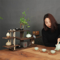 Solid wood teacup shelf Tea set storage storage Tea Ceremony Bogu rack Kung Fu wall hanging Chinese display put teapot accessories