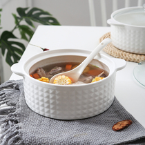 Creative home large ceramic soup bowl with lid European Commercial Binaural microwave oven soup basin noodle bowl