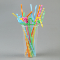 Disposable art straw colorful curved slender 27cm drink juice soy milk cola plastic straw can be knotted