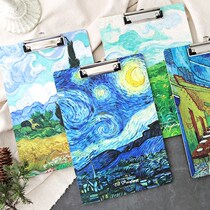 A4 wooden board clip Van Gogh oil painting folder test paper information book pad plate splint stationery book holder student board c
