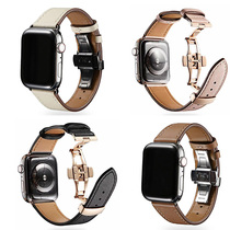 Applicable iwatch7 6 se watch strap genuine leather Apple Watch iwatch1 2 3 4 5 generation butterfly buckle straps