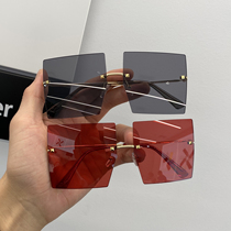 Retro round face sunglasses big frame square rimless anti-ultraviolet glasses female Korean version of new sun glasses Net red street shot