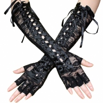 Loretta Accessories Gothic Black Lace Hollowed-out Strap Tight Body Sexy Ribbon Cosplay Glove Cuff