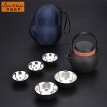 Banderas Portable Travel Tea Set Outdoor Travel Car Gilt Silver Ceramic Kung Fu Tea Set Tea Maker