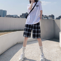 Black and white plate shorts women summer thin 2022 new high - waist and thin legs for leisure five - point pants