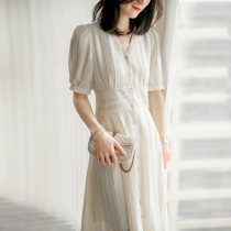 French light luxury dress feminine wear slimmer 2021 summer new fashion fairy dress V - collar skirt