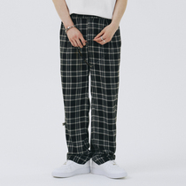 SAMESAME Summer thin black and white plaid pants straight cylinder 100 lap retro casual loose long pants male and female trend