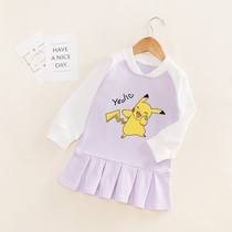 Girls spring dresses 2021 new foreign style girl Pikachu childrens clothes childrens fashion sweater skirt