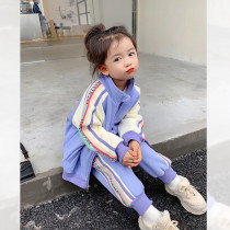 OKAIDI French girls autumn winter clothing 2021 new children plus suede sports jacket with children bunches pants two pieces