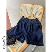 Xiao Xi Jia) 2021 Scrub Korean version of thin waist denim shorts women loose straight tube wide legs five points pants tide