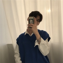 cuibuju Korean version of autumn and winter mens sleeveless waistcoat sweater mens vest V-neck knitted vest mens top jacket