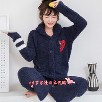 soft honey Autumn and winter soft P letter couple pajamas men and women thickened warm home clothes set