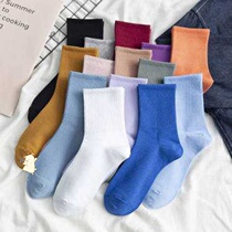 Socks female Korean version of the tube Harajuku style solid color autumn and winter cotton socks ins fashion flow student Japanese sports stockings