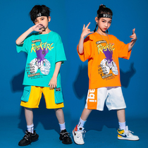 Street dance childrens tide clothing boys boy hip hop suit summer short sleeve hiphop performance costume children handsome performance clothing