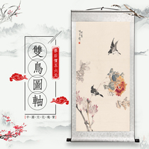 Double Bird Tutu Shaft Animal Tux Neoclassical Office Living Room Imitation Ancient Scroll Framed Cloth Decoration Painting Commemorative Vertical of Vertical Paragraph Burst