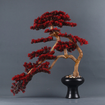 New Chinese simulation red welcome pine bonsai home entrance Hotel club Handicraft model room green plant ornaments