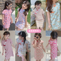 Salty Egg Shrimps Rice Girl China Wind Qipao Skirt Baby Summer Dress Foreign Air Crushed Flowers Skirt Children Princess Dress