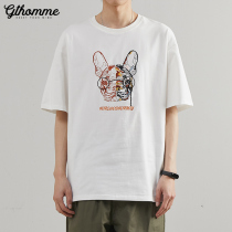 2022 Summer new mens T-shirt short sleeve Korean version Trend casual 100 lap loose round collar embroidered half sleeve clothes