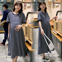 Pregnancy Woman Dress Summer Dress 2022 New Fashion Han Version Short Sleeve Striped Dress Dress Loose Casual Skirt Summer Pregnant Woman Dress