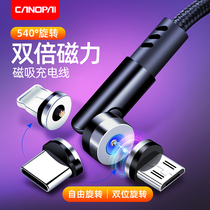  540 degree rotating strong magnetic data cable magnet tip Suitable for Apple Android Type-c Huawei oppo xiaomi vivo mobile phone fast charging cable Car three-in-one game elbow cable