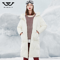 Down jacket women hooded glossy mid-length 2019 new white duck down loose thickened warm fashion autumn and winter jacket